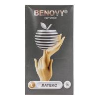 Перчатки одноразовые 100 шт L опудренные БЕЛЫЙ ЛАТЕКС коробка "BENOVY"