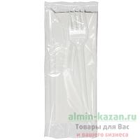 Комплект №4 вилка, нож, зубочистка, салфетка БЕЛЫЙ ДИАПАЗОН 1/200